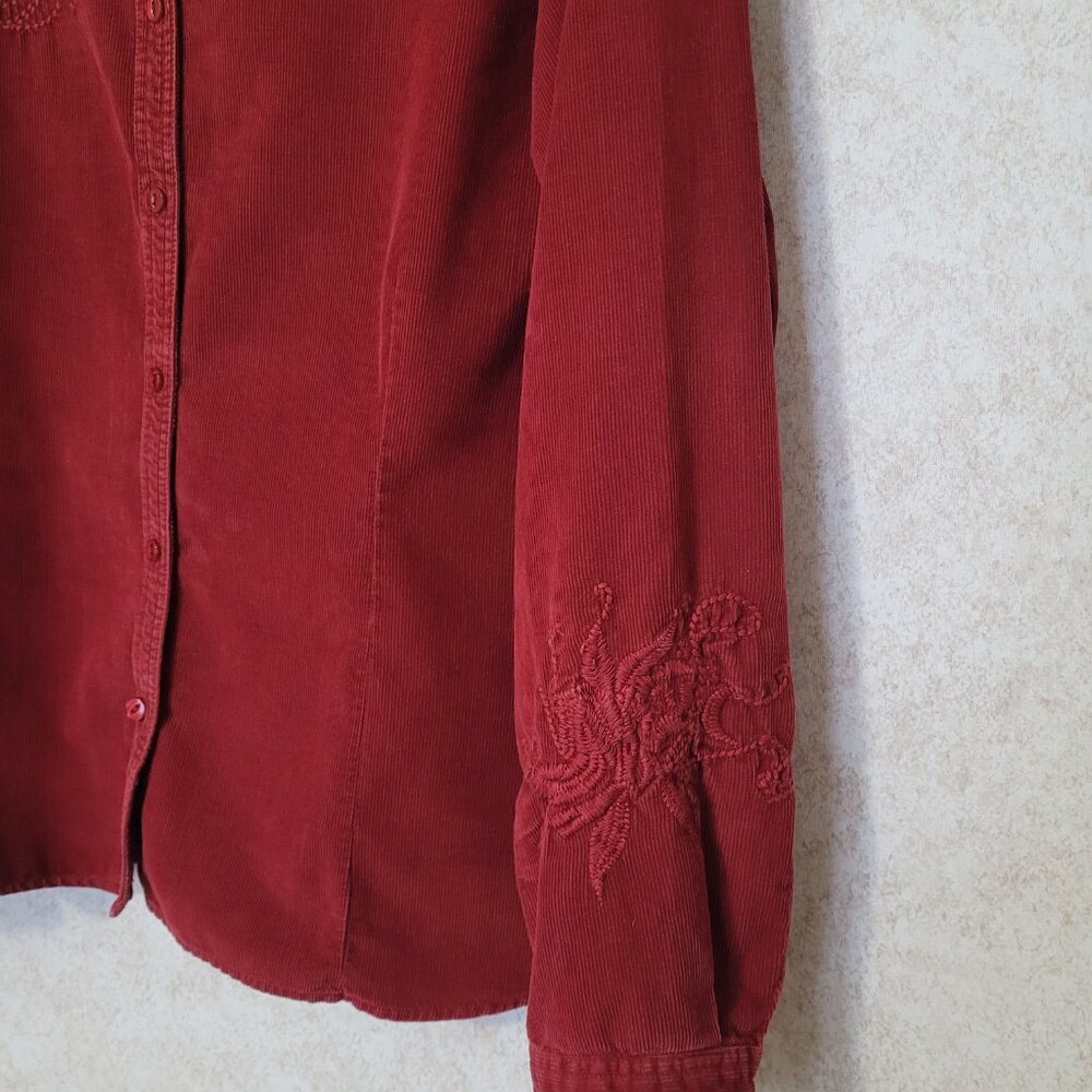 Red Embroidered Corduroy Button Shirt  Isabella Bird  Womens Size XL - Picture 4 of 15